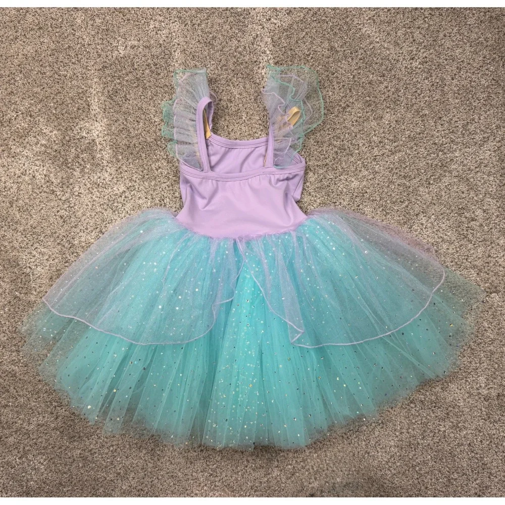 Tutu School Ballet Tutu Leotard 4/5 XS Purple Teal Glitter Sequin Dance Dress